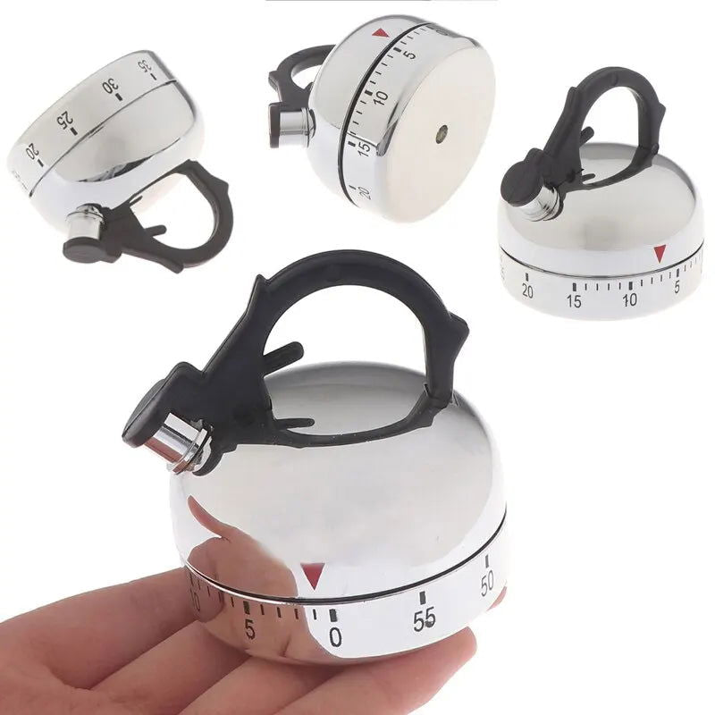 1pc White Kitchen Timer Alarm Mechanical Kettle Shaped Timer Clock Counting 60 Minutes Cuisine Kettle Styling Clockwork Timer - Slobuy