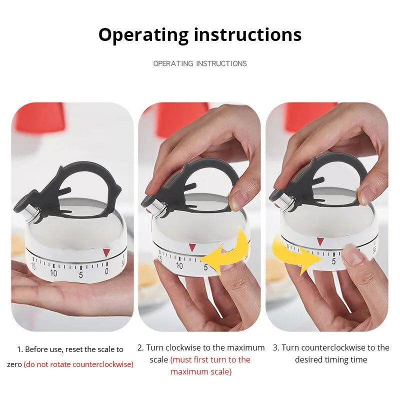 1pc White Kitchen Timer Alarm Mechanical Kettle Shaped Timer Clock Counting 60 Minutes Cuisine Kettle Styling Clockwork Timer - Slobuy