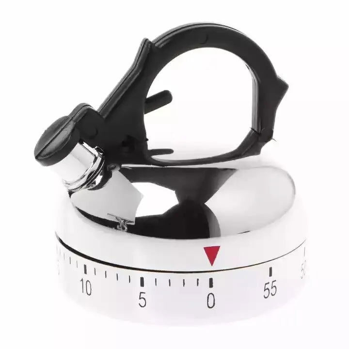 1pc White Kitchen Timer Alarm Mechanical Kettle Shaped Timer Clock Counting 60 Minutes Cuisine Kettle Styling Clockwork Timer - Slobuy