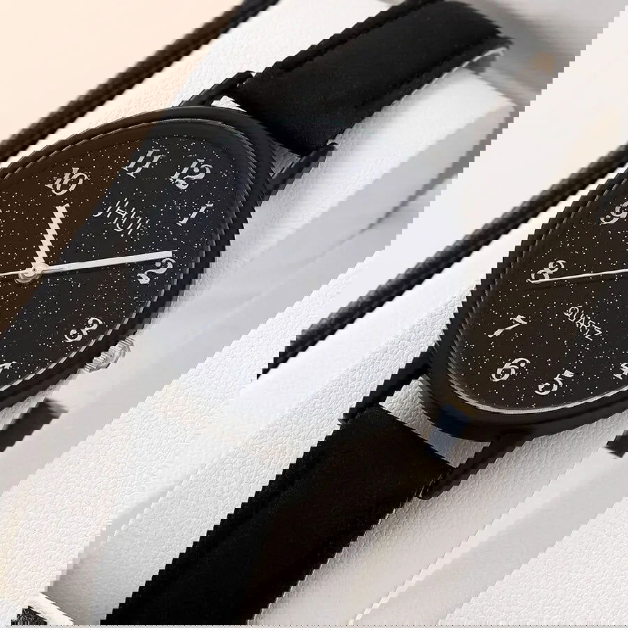 1pc Women Quartz Watch With Qpc Heart Bracelet Fashion Casual Round Pointer Quartz Watch Dainty Black Heart Bracelet Set - Slobuy
