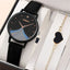 1pc Women Quartz Watch With Qpc Heart Bracelet Fashion Casual Round Pointer Quartz Watch Dainty Black Heart Bracelet Set - Slobuy