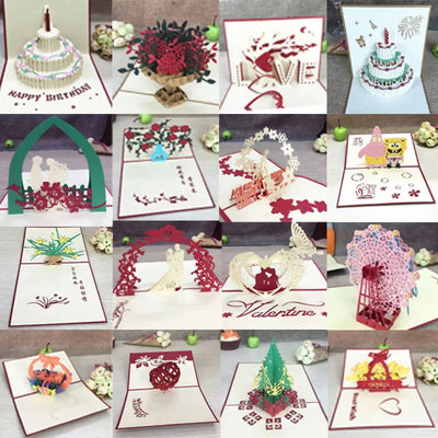 1pcs 3D Pop Up Greeting Cards With Envelope Laser Cut Post Card For Birthday Christmas Valentine' Day Party Wedding Decoration - Slobuy
