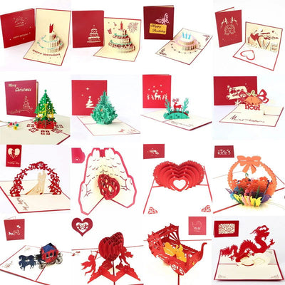 1pcs 3D Pop Up Greeting Cards With Envelope Laser Cut Post Card For Birthday Christmas Valentine' Day Party Wedding Decoration - Slobuy