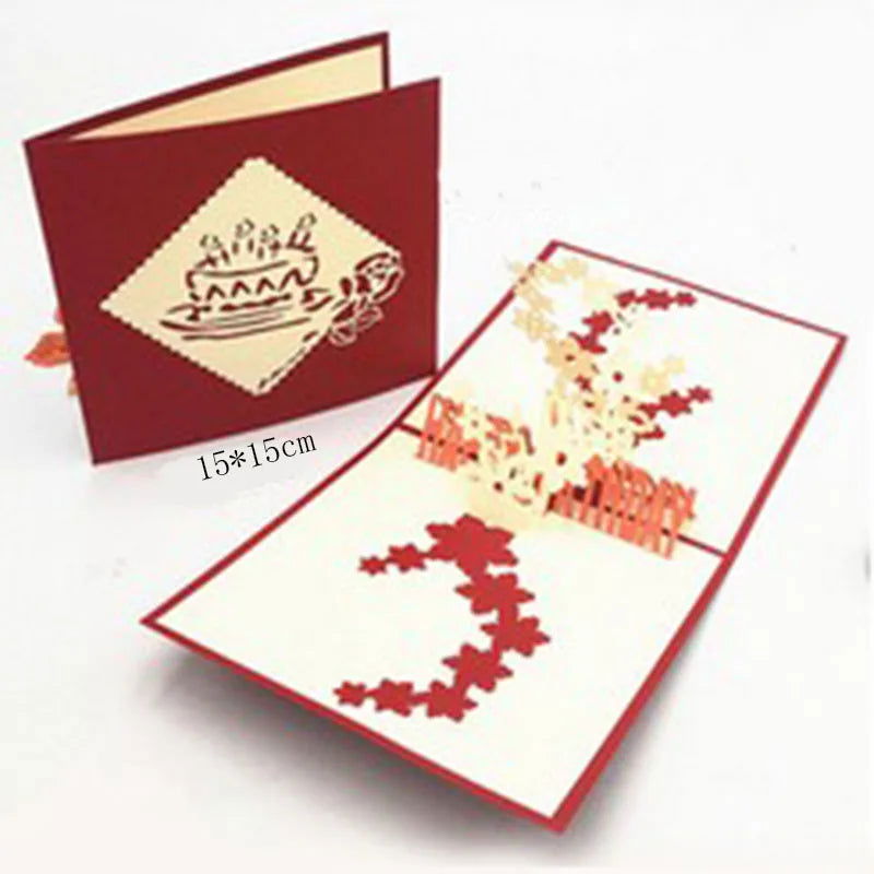 1pcs 3D Pop Up Greeting Cards With Envelope Laser Cut Post Card For Birthday Christmas Valentine' Day Party Wedding Decoration - Slobuy