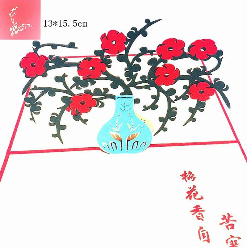 1pcs 3D Pop Up Greeting Cards With Envelope Laser Cut Post Card For Birthday Christmas Valentine' Day Party Wedding Decoration - Slobuy