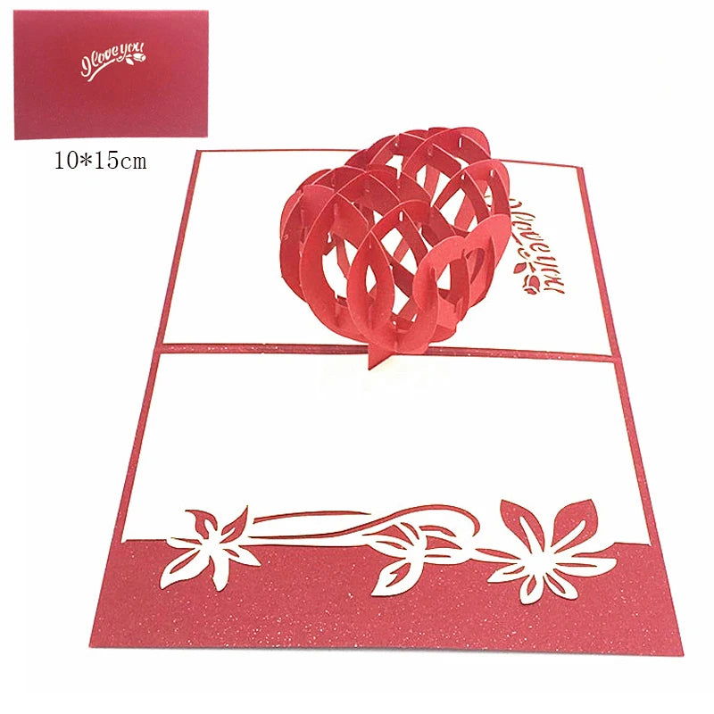 1pcs 3D Pop Up Greeting Cards With Envelope Laser Cut Post Card For Birthday Christmas Valentine' Day Party Wedding Decoration - Slobuy