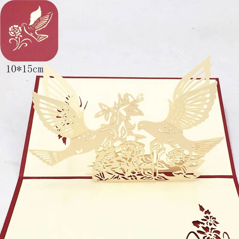 1pcs 3D Pop Up Greeting Cards With Envelope Laser Cut Post Card For Birthday Christmas Valentine' Day Party Wedding Decoration - Slobuy
