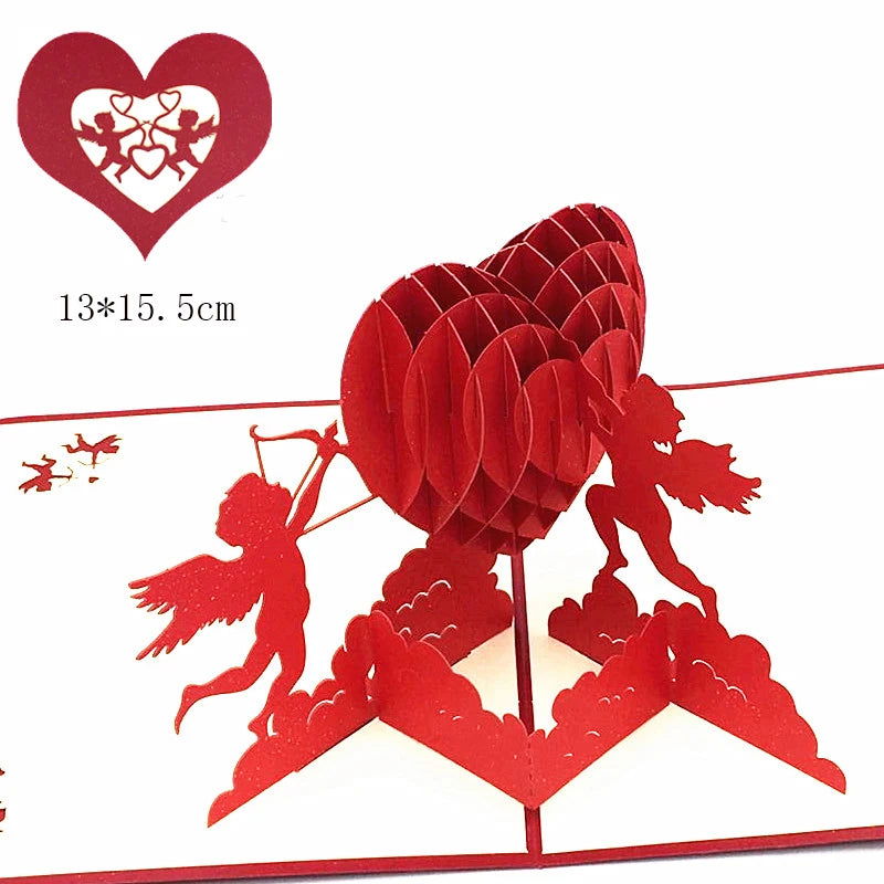 1pcs 3D Pop Up Greeting Cards With Envelope Laser Cut Post Card For Birthday Christmas Valentine' Day Party Wedding Decoration - Slobuy