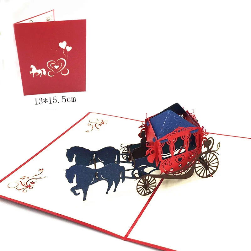 1pcs 3D Pop Up Greeting Cards With Envelope Laser Cut Post Card For Birthday Christmas Valentine' Day Party Wedding Decoration - Slobuy