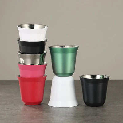 1pcs 80ml Mini Coffee Cups High Quality Stainless Steel Double Wall Heat-insulating Coffee Cups Portable Small Drink Cups - Slobuy