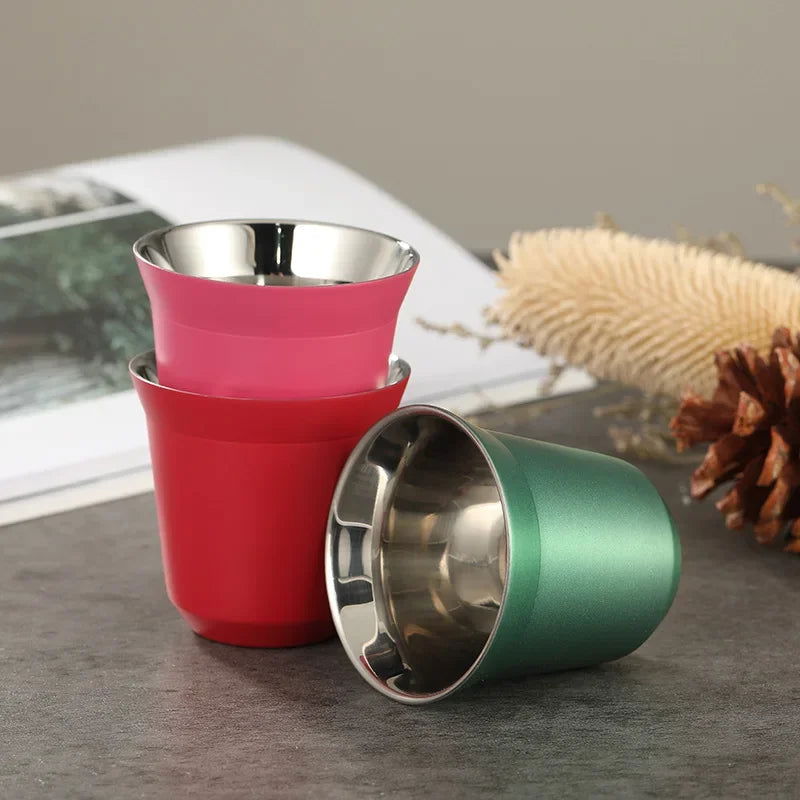 1pcs 80ml Mini Coffee Cups High Quality Stainless Steel Double Wall Heat-insulating Coffee Cups Portable Small Drink Cups - Slobuy