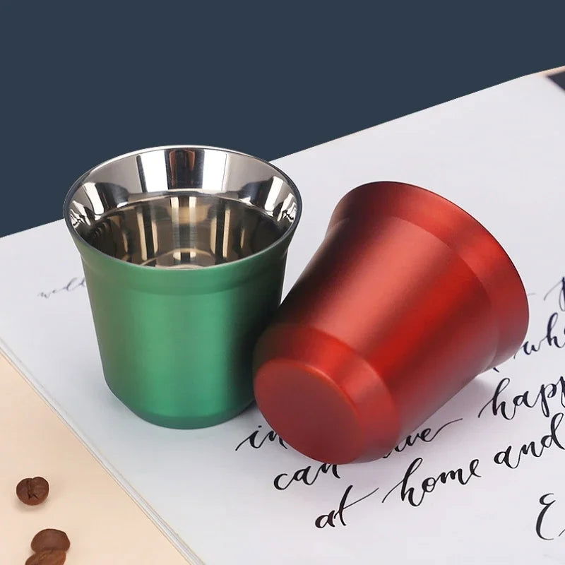 1pcs 80ml Mini Coffee Cups High Quality Stainless Steel Double Wall Heat-insulating Coffee Cups Portable Small Drink Cups - Slobuy