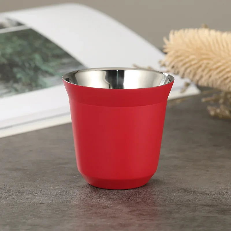 1pcs 80ml Mini Coffee Cups High Quality Stainless Steel Double Wall Heat-insulating Coffee Cups Portable Small Drink Cups - Slobuy