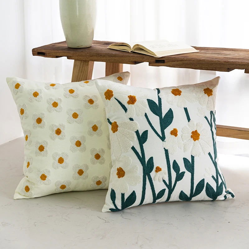 1psc Nordic Small Fresh Sofa Embroidery Pillow Cushion Bedroom Bed Pillowcover Decorative Backrest Flower Pillowcase - Slobuy