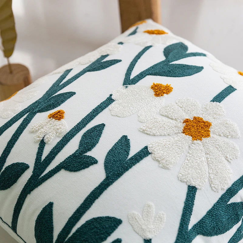 1psc Nordic Small Fresh Sofa Embroidery Pillow Cushion Bedroom Bed Pillowcover Decorative Backrest Flower Pillowcase - Slobuy