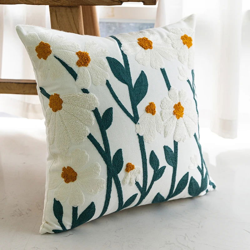1psc Nordic Small Fresh Sofa Embroidery Pillow Cushion Bedroom Bed Pillowcover Decorative Backrest Flower Pillowcase - Slobuy