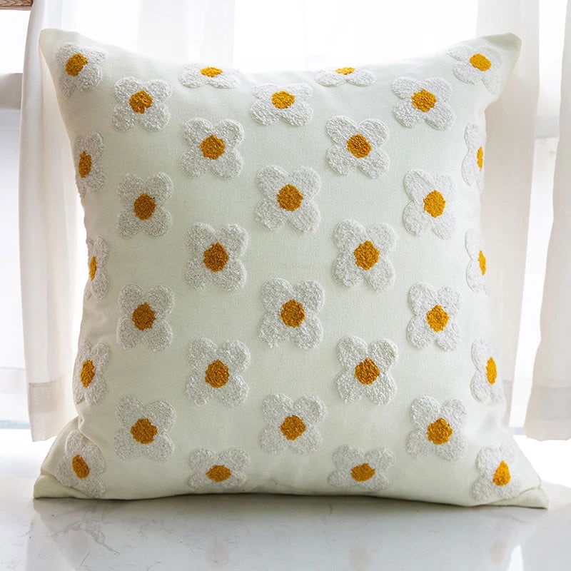1psc Nordic Small Fresh Sofa Embroidery Pillow Cushion Bedroom Bed Pillowcover Decorative Backrest Flower Pillowcase - Slobuy