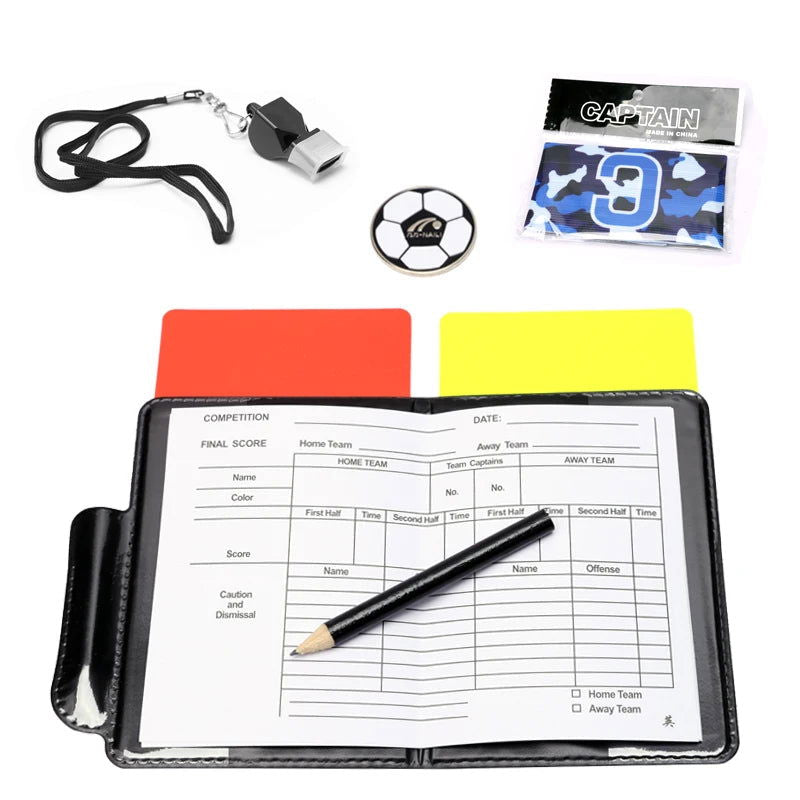 1set Red and Yellow Card  Kit Football Referee Tools With Football Captain Armband Whistle CoinLeather bag Pencil Paper - Slobuy