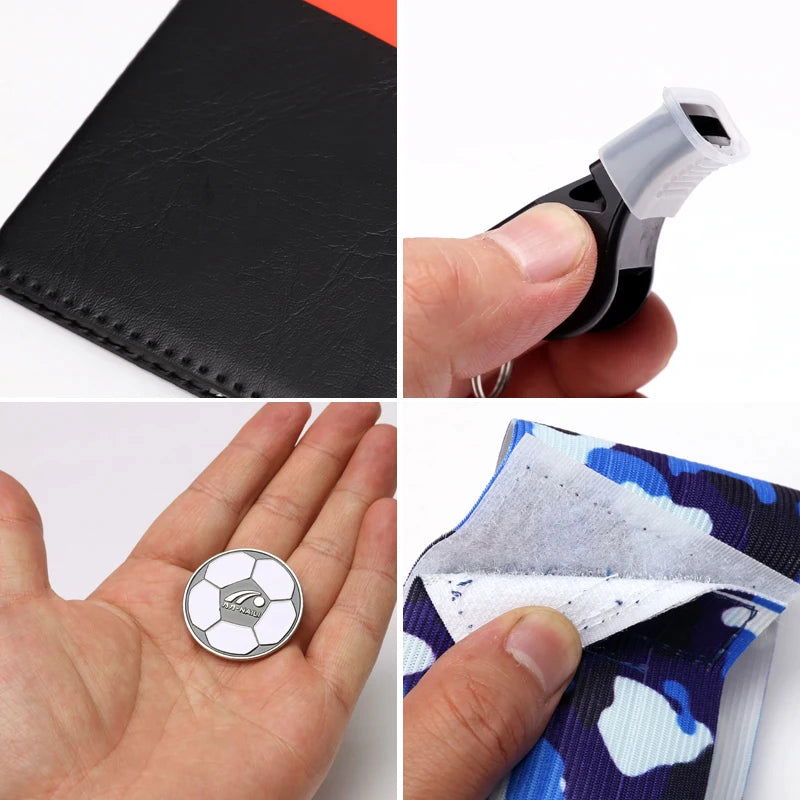 1set Red and Yellow Card  Kit Football Referee Tools With Football Captain Armband Whistle CoinLeather bag Pencil Paper - Slobuy