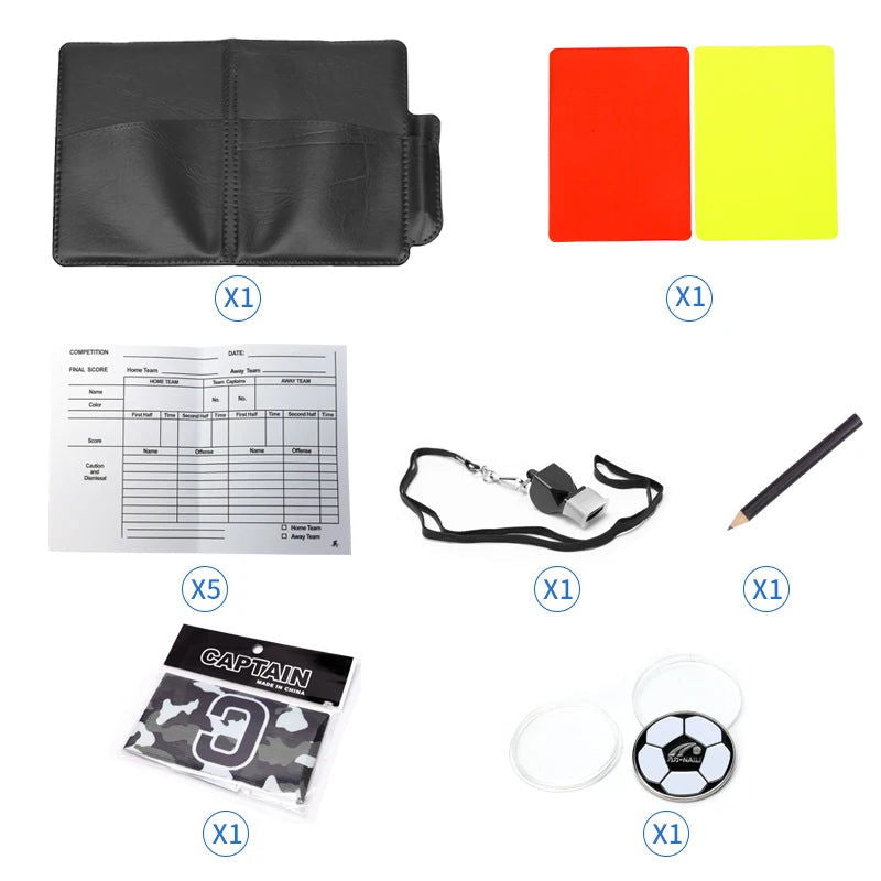 1set Red and Yellow Card  Kit Football Referee Tools With Football Captain Armband Whistle CoinLeather bag Pencil Paper - Slobuy
