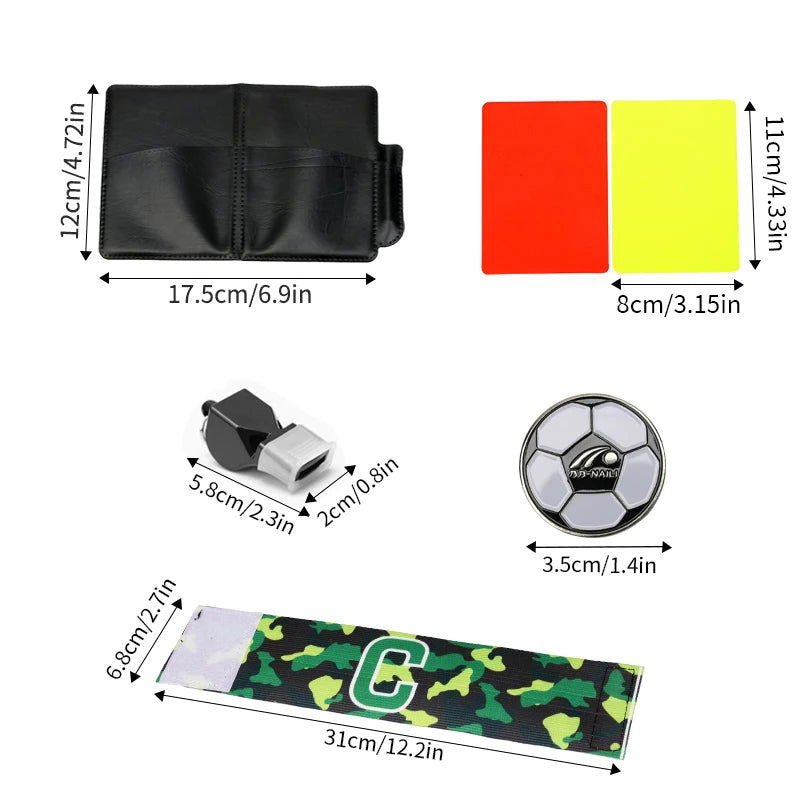 1set Red and Yellow Card  Kit Football Referee Tools With Football Captain Armband Whistle CoinLeather bag Pencil Paper - Slobuy