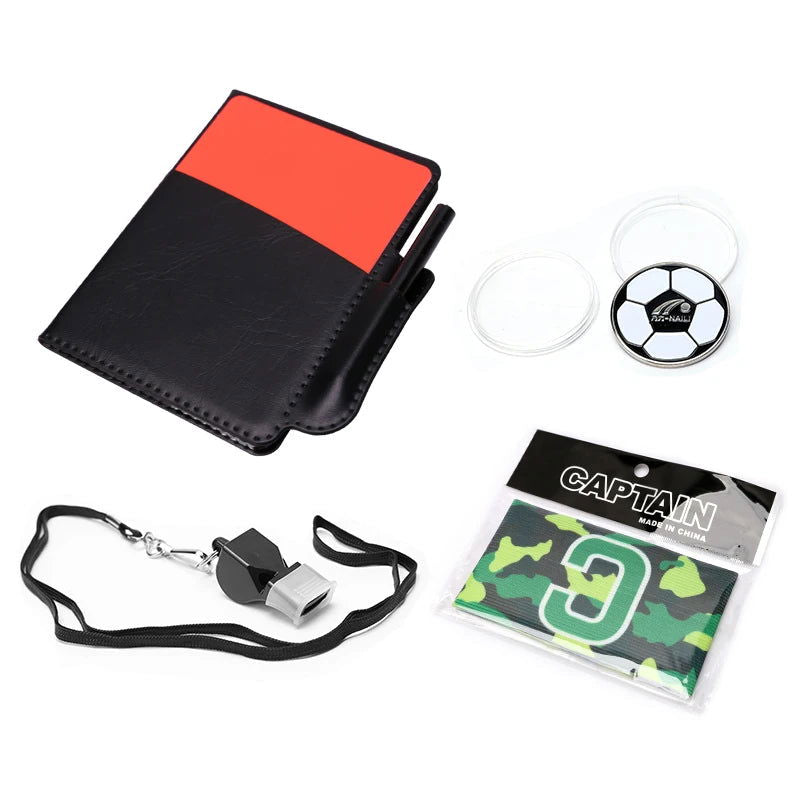 1set Red and Yellow Card  Kit Football Referee Tools With Football Captain Armband Whistle CoinLeather bag Pencil Paper - Slobuy