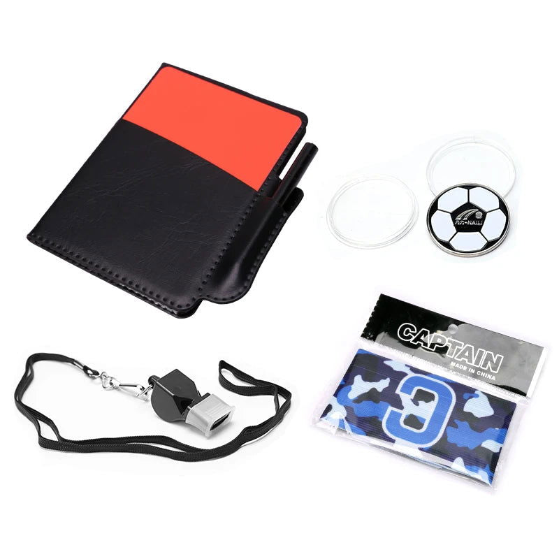 1set Red and Yellow Card  Kit Football Referee Tools With Football Captain Armband Whistle CoinLeather bag Pencil Paper - Slobuy