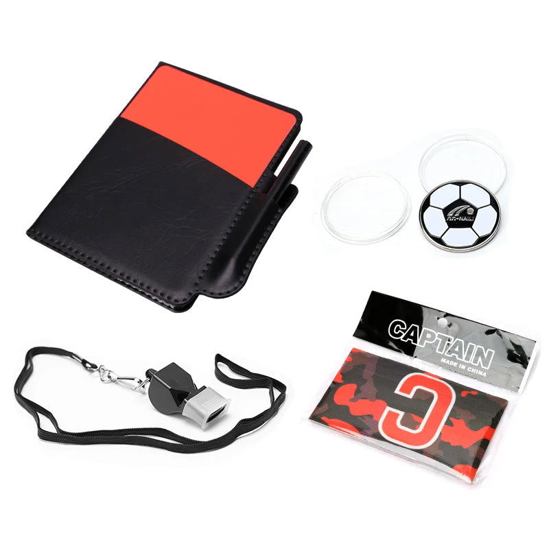 1set Red and Yellow Card  Kit Football Referee Tools With Football Captain Armband Whistle CoinLeather bag Pencil Paper - Slobuy