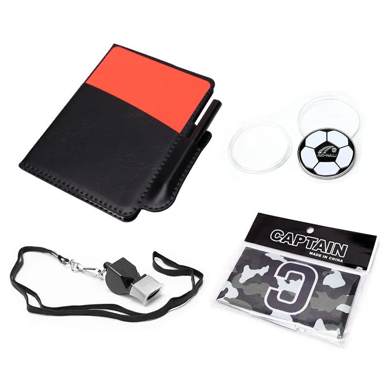 1set Red and Yellow Card  Kit Football Referee Tools With Football Captain Armband Whistle CoinLeather bag Pencil Paper - Slobuy