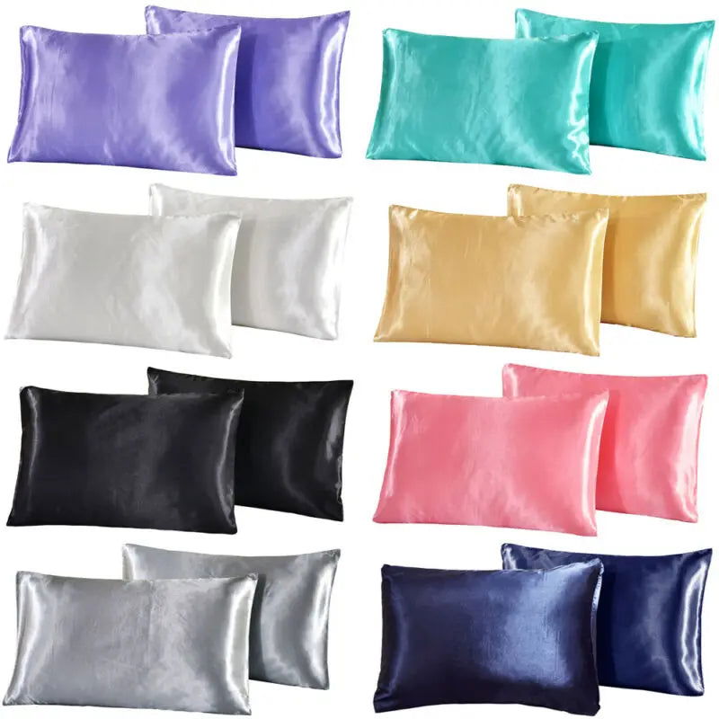 2-piece Pure Emulation Silk Satin Pillowcase Comfortable Pillow Cover Pillowcase For Bed Throw Single Pillow Covers - Slobuy