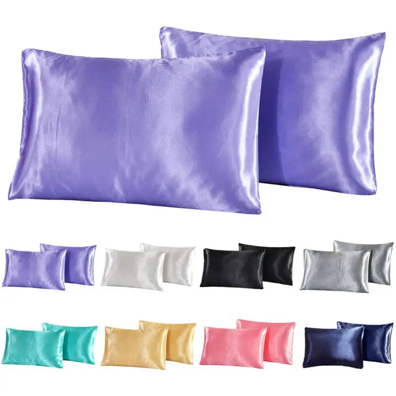 2-piece Pure Emulation Silk Satin Pillowcase Comfortable Pillow Cover Pillowcase For Bed Throw Single Pillow Covers - Slobuy