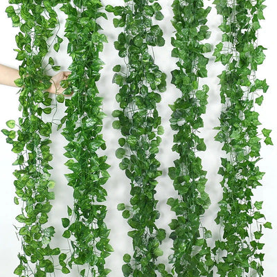2.1M Artificial Plant Green Ivy Leaf Garland Silk Wall Hanging Vine Home Garden Decoration Wedding Party DIY Fake Wreath Leaves - Slobuy