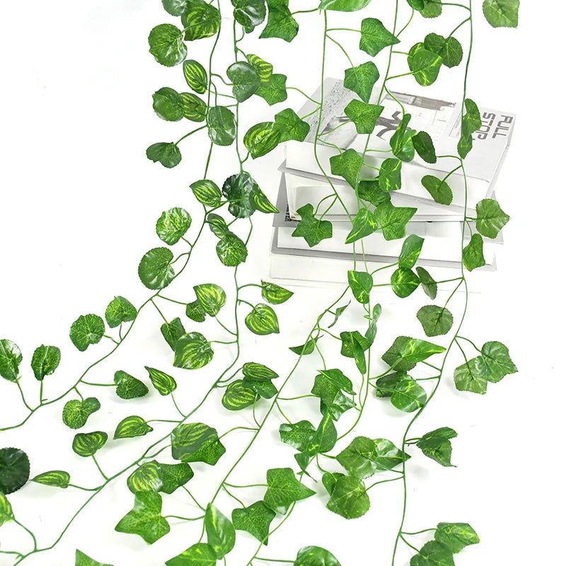 2.1M Artificial Plant Green Ivy Leaf Garland Silk Wall Hanging Vine Home Garden Decoration Wedding Party DIY Fake Wreath Leaves - Slobuy