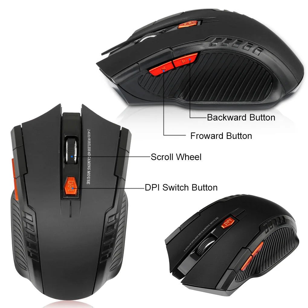 2.4G Wireless Mouse 1600DPI Optical Mouse Gamer for Computer 6 Buttons Wireless Mice with USB Receiver for PC Laptop Accessories - Slobuy