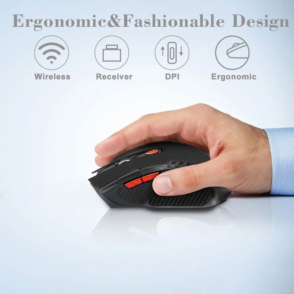 2.4G Wireless Mouse 1600DPI Optical Mouse Gamer for Computer 6 Buttons Wireless Mice with USB Receiver for PC Laptop Accessories - Slobuy