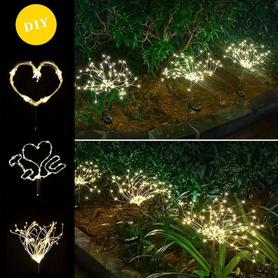 1PC Solar Fireworks Lamp Outdoor Grass Globe Dandelion Flash String Fairy lights 90 /150/200 LED For Garden Lawn Holiday Light - Slobuy