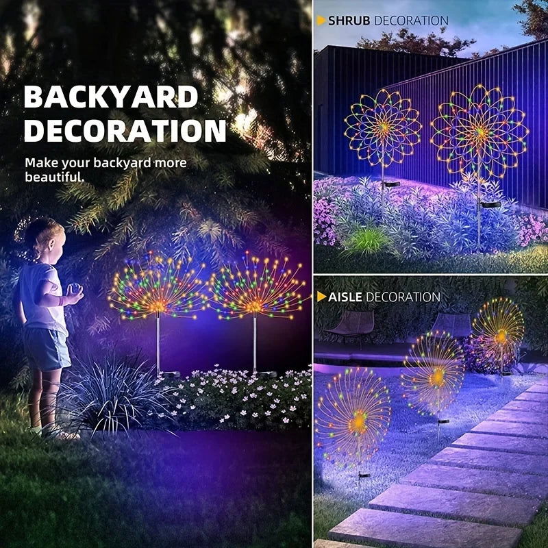 1PC Solar Fireworks Lamp Outdoor Grass Globe Dandelion Flash String Fairy lights 90 /150/200 LED For Garden Lawn Holiday Light - Slobuy