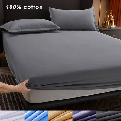 Cotton Fitted Sheet with Elastic Bands Non Slip Adjustable Mattress Covers for Single Double King Queen Bed,140/160/200cm - Slobuy