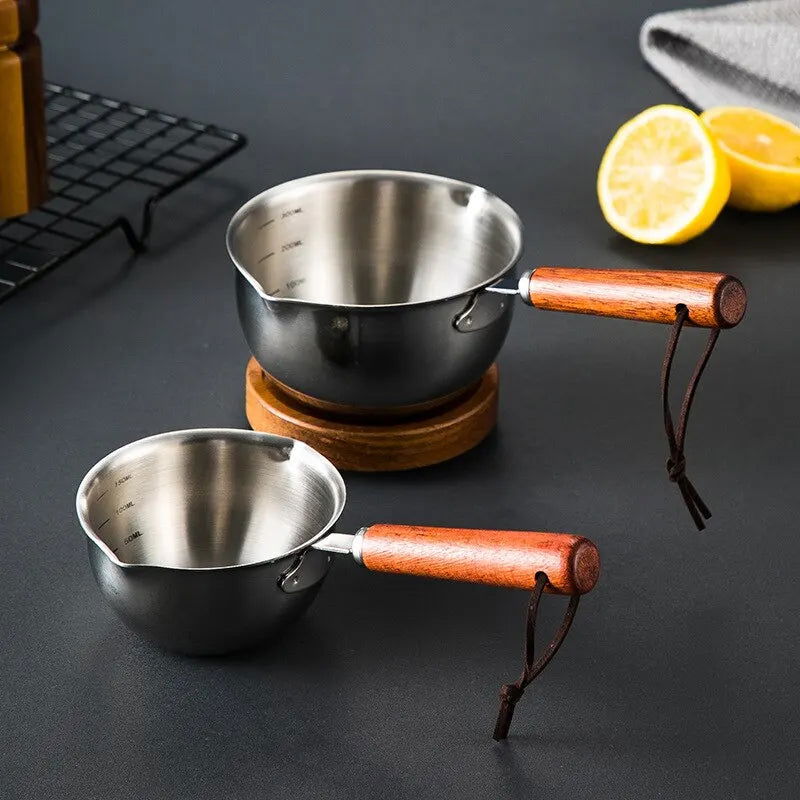 Stainless Steel Oil Pot with Wooden Handle 120ml/200ml Spilled Mini Soup Milk Pot Scalding-proof Kitchen Tool Cook Accessories - Slobuy