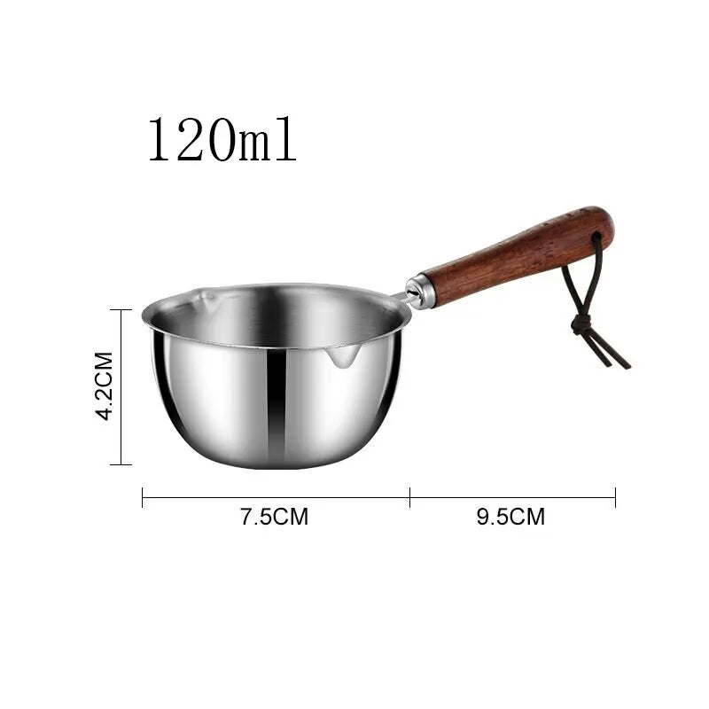 Stainless Steel Oil Pot with Wooden Handle 120ml/200ml Spilled Mini Soup Milk Pot Scalding-proof Kitchen Tool Cook Accessories - Slobuy