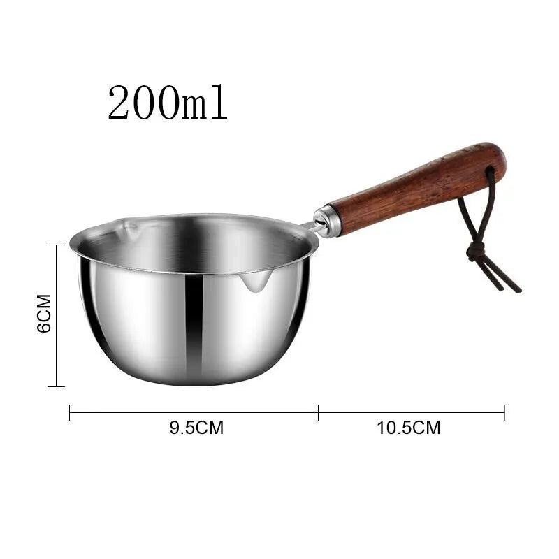 Stainless Steel Oil Pot with Wooden Handle 120ml/200ml Spilled Mini Soup Milk Pot Scalding-proof Kitchen Tool Cook Accessories - Slobuy