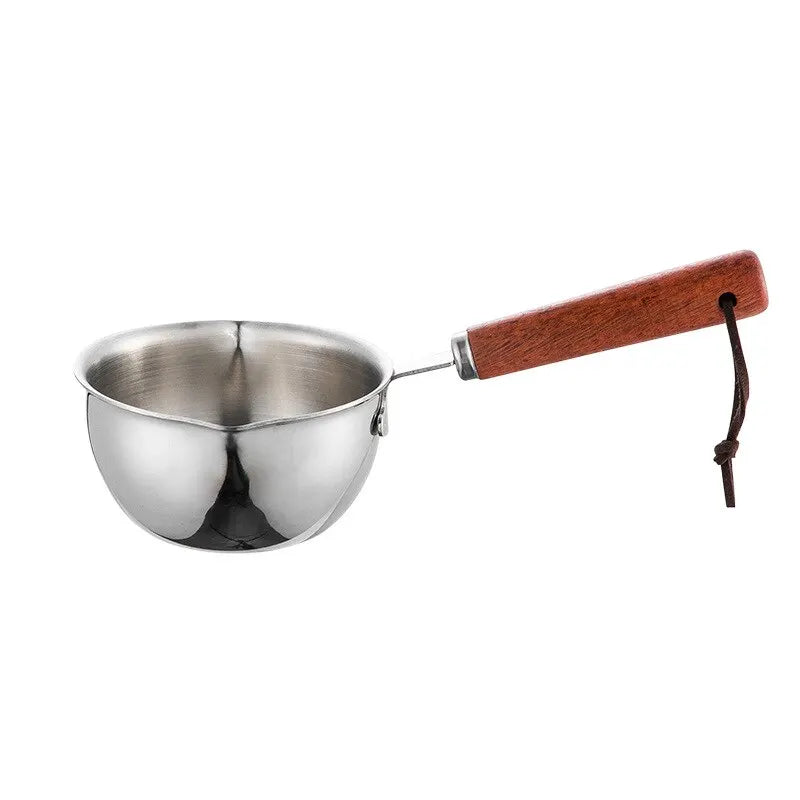 Stainless Steel Oil Pot with Wooden Handle 120ml/200ml Spilled Mini Soup Milk Pot Scalding-proof Kitchen Tool Cook Accessories - Slobuy