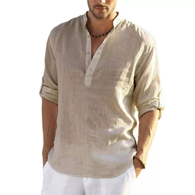 2022 New Men's Casual Blouse Cotton Linen Shirt Loose Tops Long Sleeve Tee Shirt Spring Autumn Casual Handsome Men's Shirts - Slobuy