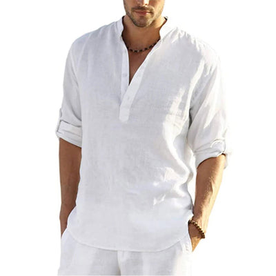 2022 New Men's Casual Blouse Cotton Linen Shirt Loose Tops Long Sleeve Tee Shirt Spring Autumn Casual Handsome Men's Shirts - Slobuy