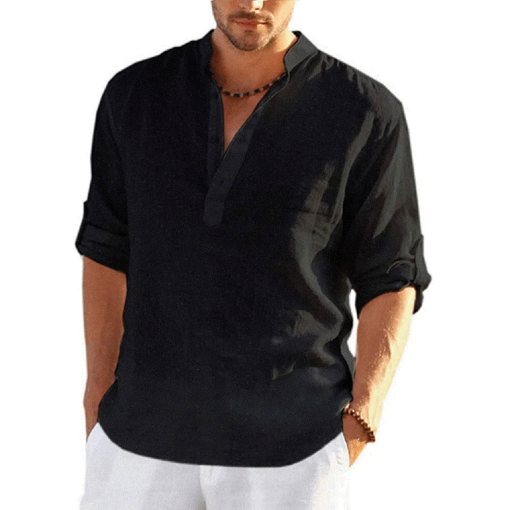2022 New Men's Casual Blouse Cotton Linen Shirt Loose Tops Long Sleeve Tee Shirt Spring Autumn Casual Handsome Men's Shirts - Slobuy