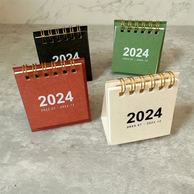 2023-2024 Retro Simple Solid Color Desk Calendar Desktop Paper Mini Stand Calendar Daily Table Planner Yearly Agenda Organizer - Slobuy