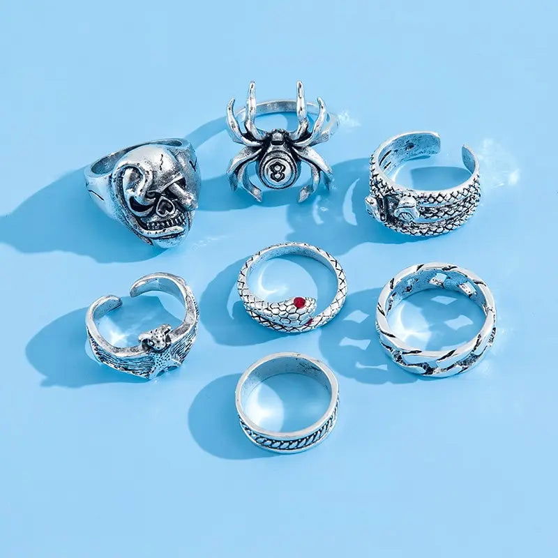 2023 Gothic Skeleton Unisex Ring Set Punk Grunge Butterfly Frog Woman Man Jewelry Hip Hop Party Street Ring Accessories New Gift - Slobuy