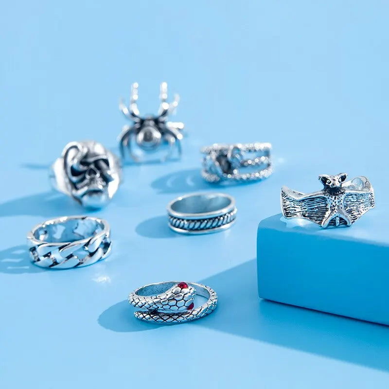 2023 Gothic Skeleton Unisex Ring Set Punk Grunge Butterfly Frog Woman Man Jewelry Hip Hop Party Street Ring Accessories New Gift - Slobuy