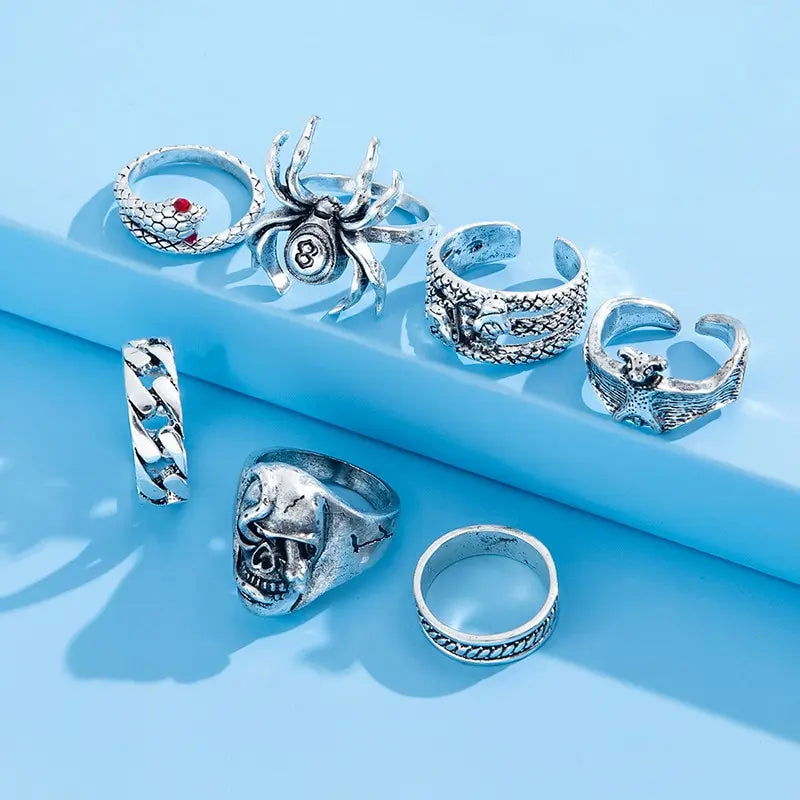 2023 Gothic Skeleton Unisex Ring Set Punk Grunge Butterfly Frog Woman Man Jewelry Hip Hop Party Street Ring Accessories New Gift - Slobuy