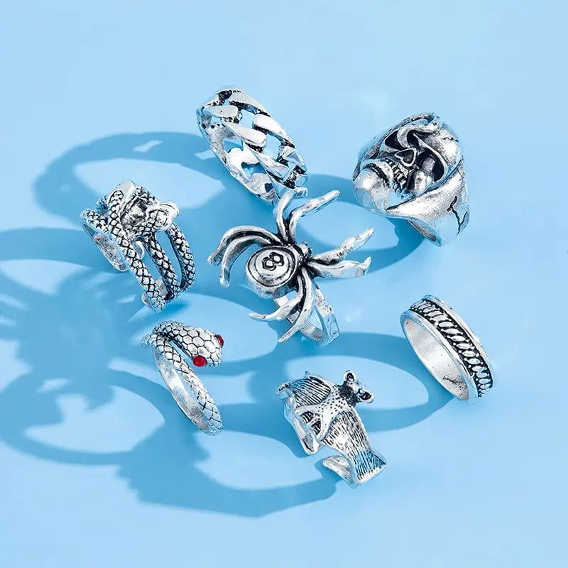 2023 Gothic Skeleton Unisex Ring Set Punk Grunge Butterfly Frog Woman Man Jewelry Hip Hop Party Street Ring Accessories New Gift - Slobuy